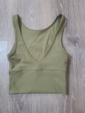 Lululemon Bronze Green Ribbed Luxtreme Power Pivot Reversible Tank Best Size 2